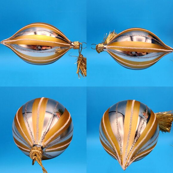 Silver Gold Teardrop Indent Glass Ornaments with Tassels Vintage Retro Set - Picture 3 of 6